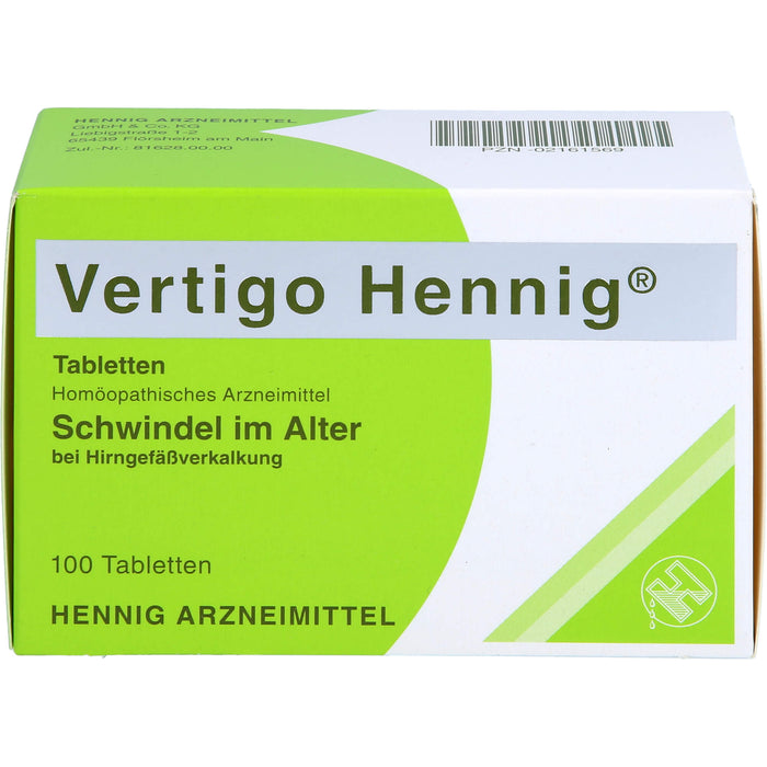 Vertigo Hennig Tabletten bei Hirngefäßverkalkung, 100 St. Tabletten