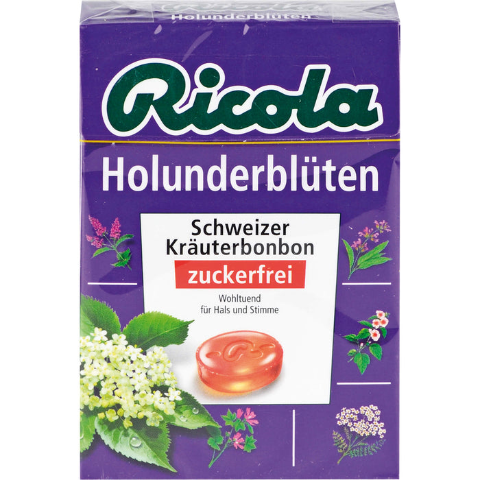 Ricola Schweizer Kräuterbonbons Box Holunderblüten ohne Zucker, 50 g Bonbons