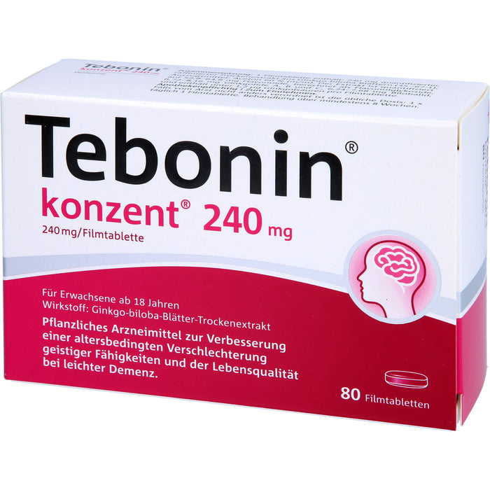 Tebonin konzent 240 mg Filmtabletten zur Verbesserung einer altersbedingten Verschlechterung geistiger Fähigkeiten und der Lebensqualität bei leichter Demenz, 80 St. Tabletten