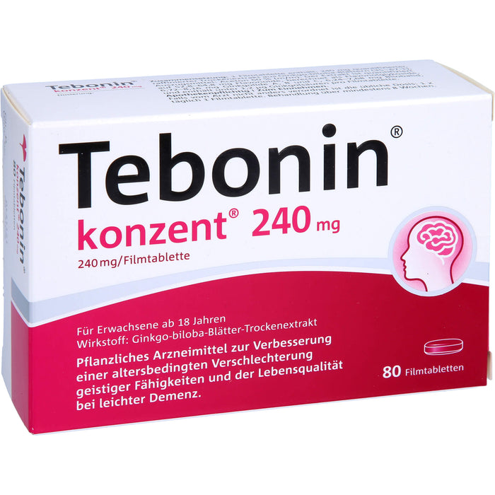 Tebonin konzent 240 mg Filmtabletten zur Verbesserung einer altersbedingten Verschlechterung geistiger Fähigkeiten und der Lebensqualität bei leichter Demenz, 80 St. Tabletten