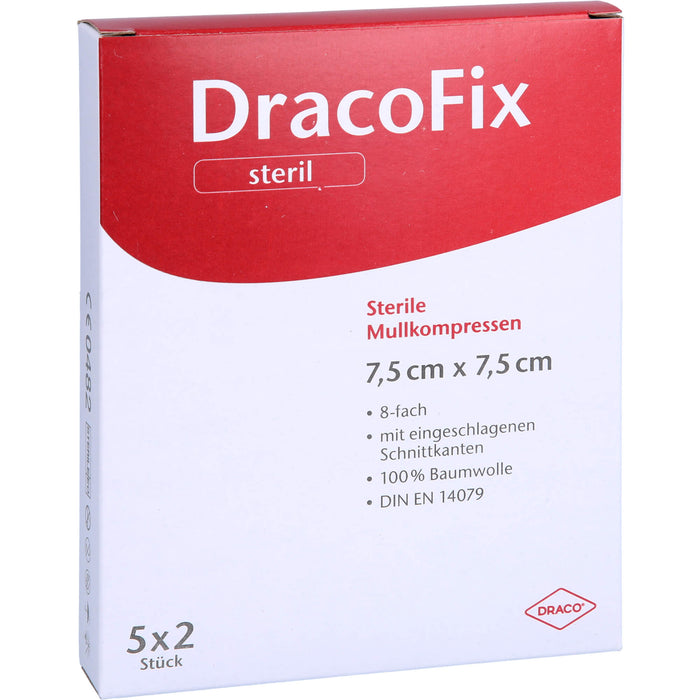 DracoFix Mullkompressen steril 8fach 7,5 x 7,5 cm, 10 St. Kompressen