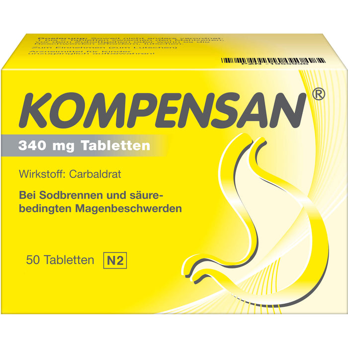 Kompensan 340 mg Tabletten bei Sodbrennen und säure-bedingten Magenbeschwerden, 50 St. Tabletten