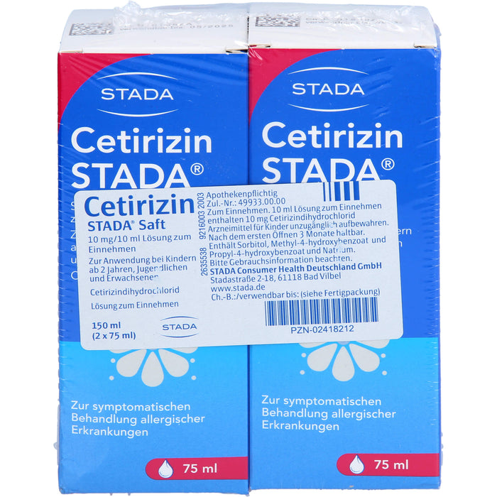 Cetirizin STADA Saft zur symptomatischen Behandlung allergischer Erkrankungen, 150 ml Lösung