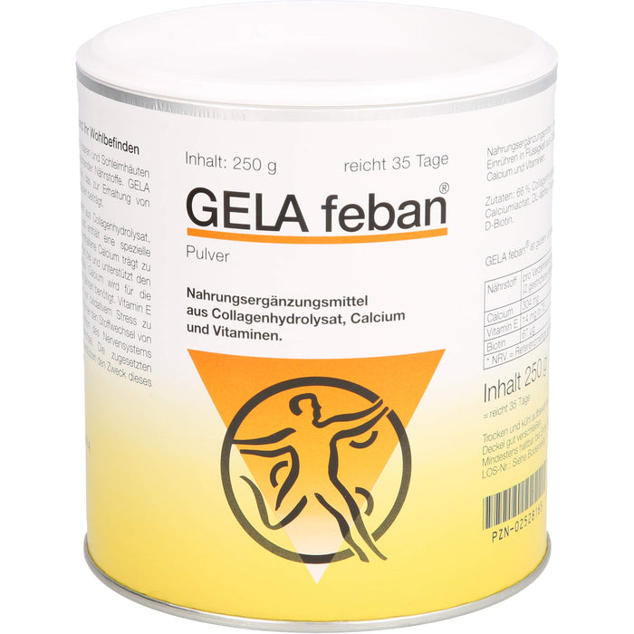 GELA feban Pulver mit Collagenhydrolysat zur Unterstützung der Eiweißzufuhr für Knochen und Muskeln, 250 g Pulver
