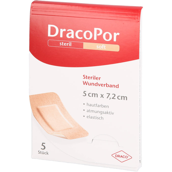 DracoPor soft 7,2 cm x 5 cm hautfarben steriler Wundverband, 5 St. Verband