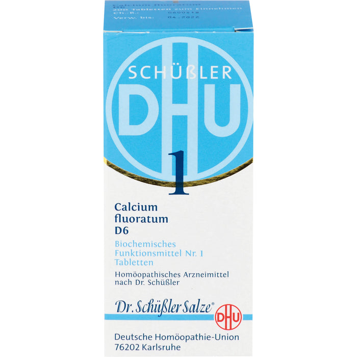 DHU Schüßler-Salz Nr. 1 Calcium fluoratum D6 – Das Mineralsalz des Bindegewebes, der Gelenke und Haut – das Original – umweltfreundlich im Arzneiglas, 200 St. Tabletten