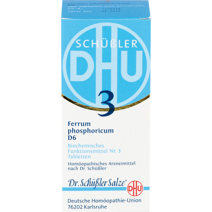 DHU Schüßler-Salz Nr. 3 Ferrum phosphoricum D6, Das Mineralsalz des Immunsystems – das Original – umweltfreundlich im Arzneiglas, 200 St. Tabletten