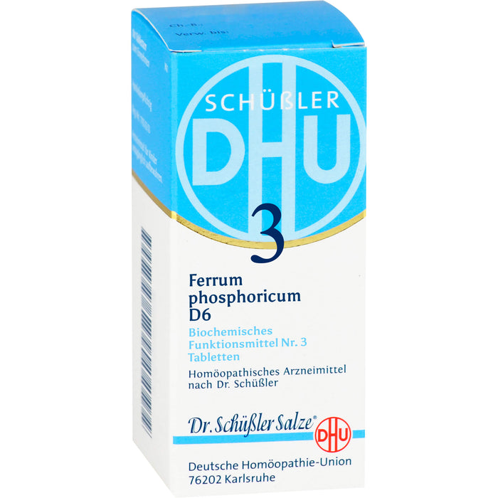 DHU Schüßler-Salz Nr. 3 Ferrum phosphoricum D6, Das Mineralsalz des Immunsystems – das Original – umweltfreundlich im Arzneiglas, 200 St. Tabletten