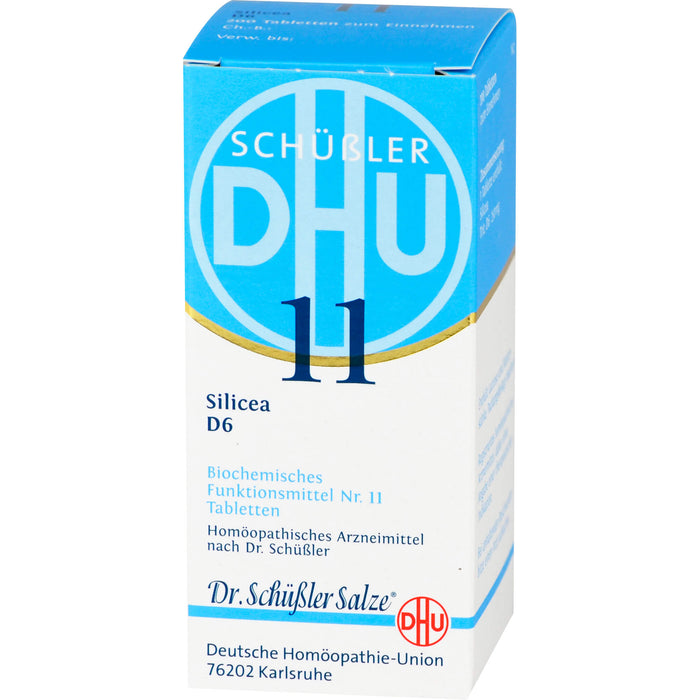 DHU Schüßler-Salz Nr. 11 Silicea D6, Das Mineralsalz der Haare, der Haut und des Bindegewebes – das Original – umweltfreundlich im Arzneiglas, 200 St. Tabletten