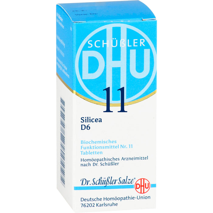 DHU Schüßler-Salz Nr. 11 Silicea D6, Das Mineralsalz der Haare, der Haut und des Bindegewebes – das Original – umweltfreundlich im Arzneiglas, 200 St. Tabletten