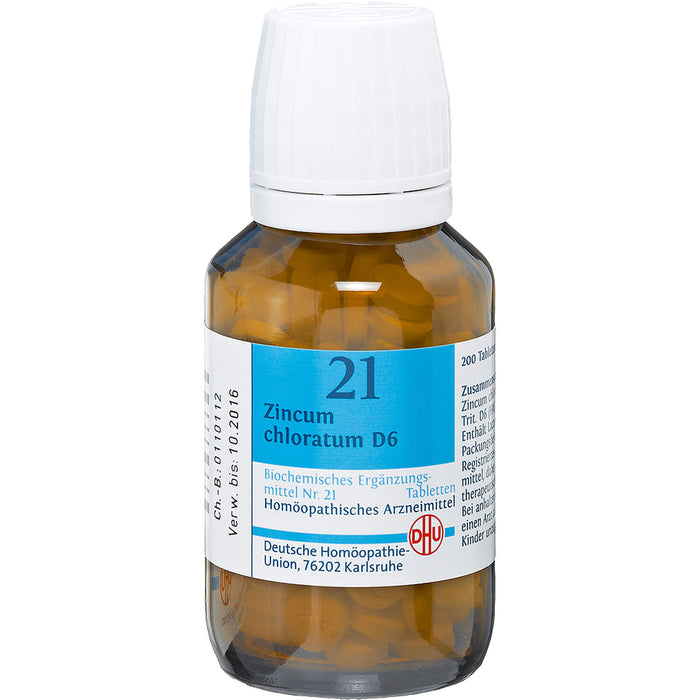 DHU Zincum chloratum D6, Biochemisches Ergänzungsmittel Nr. 21 – Das Mineralsalz des Nervenstoffwechsels – umweltfreundlich im Arzneiglas, 200 St. Tabletten