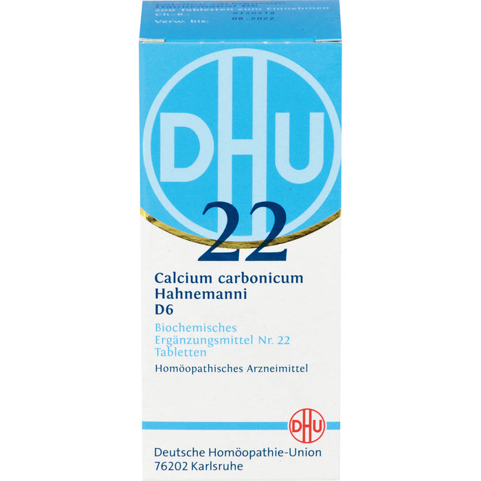 DHU Calcium carbonicum Hahnemanni D6 Biochemisches Ergänzungsmittel Nr. 22 – Das Mineralsalz des Calciumstoffwechsels und des Lymphsystems – umweltfreundlich im Arzneiglas, 200 St. Tabletten