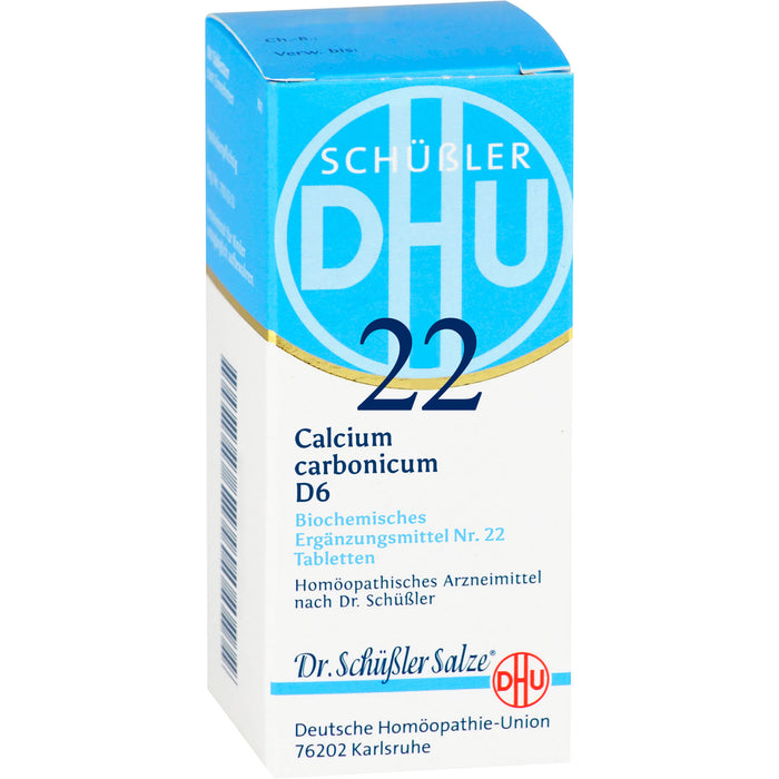 DHU Calcium carbonicum Hahnemanni D6 Biochemisches Ergänzungsmittel Nr. 22 – Das Mineralsalz des Calciumstoffwechsels und des Lymphsystems – umweltfreundlich im Arzneiglas, 200 St. Tabletten