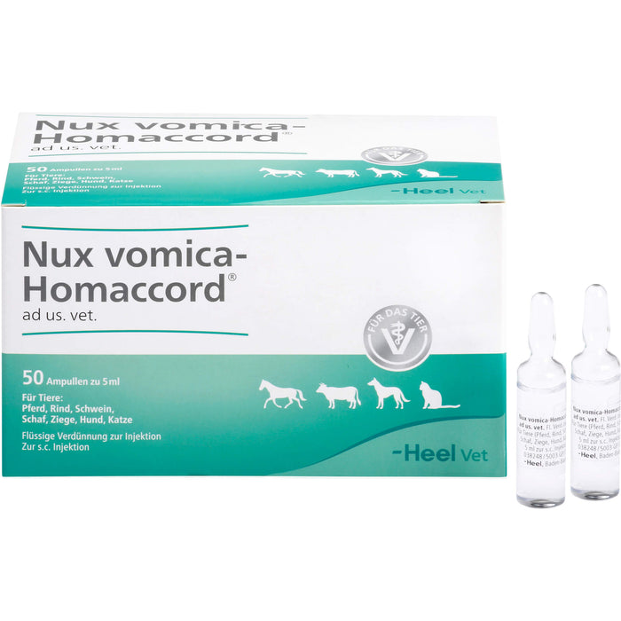 Nux vomica-Homaccord ad us.vet. flüssige Verdünnung für Pferd, Rind , Schwein, Ziege, Hund und Katze, 50 St. Ampullen