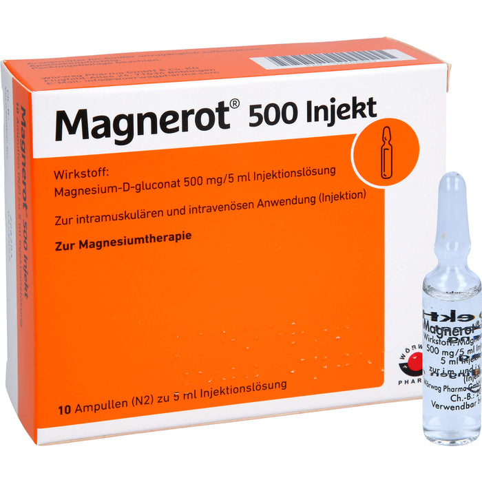 Magnerot 500 Injekt zur intramuskulären und intravenösen Anwendung, 10 St. Ampullen