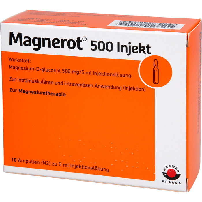 Magnerot 500 Injekt zur intramuskulären und intravenösen Anwendung, 10 St. Ampullen