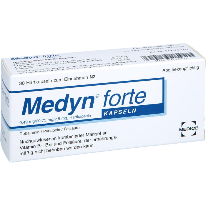 Medyn forte Kapseln bbei nachgewiesener, kombinierter Mangel an B6, B12 und Folsäure, 30 St. Kapseln