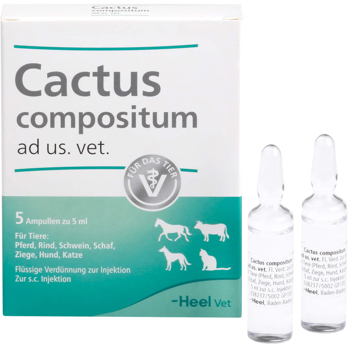 Heel Cactus compositum ad us. vet. flüssige Verdünnung für Pferd, Rind , Schwein, Ziege, Hund und Katze, 5 St. Ampullen