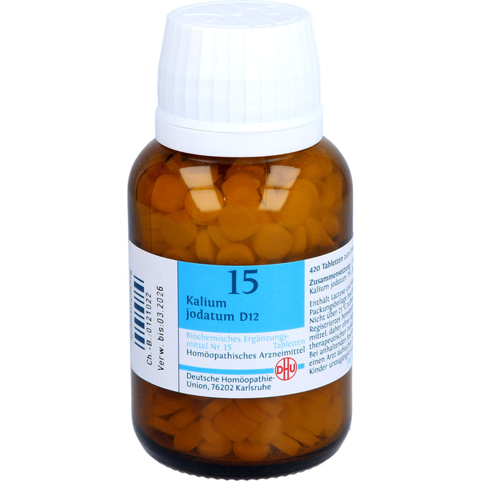DHU Kalium jodatum D12 Biochemisches Ergänzungsmittel Nr. 15 – Das Mineralsalz der inneren Organe – umweltfreundlich im Arzneiglas, 420 St. Tabletten