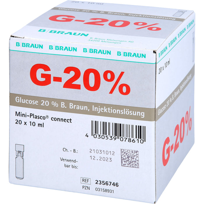 Glucose 20% Braun Mini Plasco connect Inj.-Lsg., 20X10 ml ILO