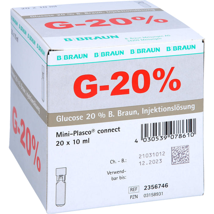 Glucose 20% Braun Mini Plasco connect Inj.-Lsg., 20X10 ml ILO