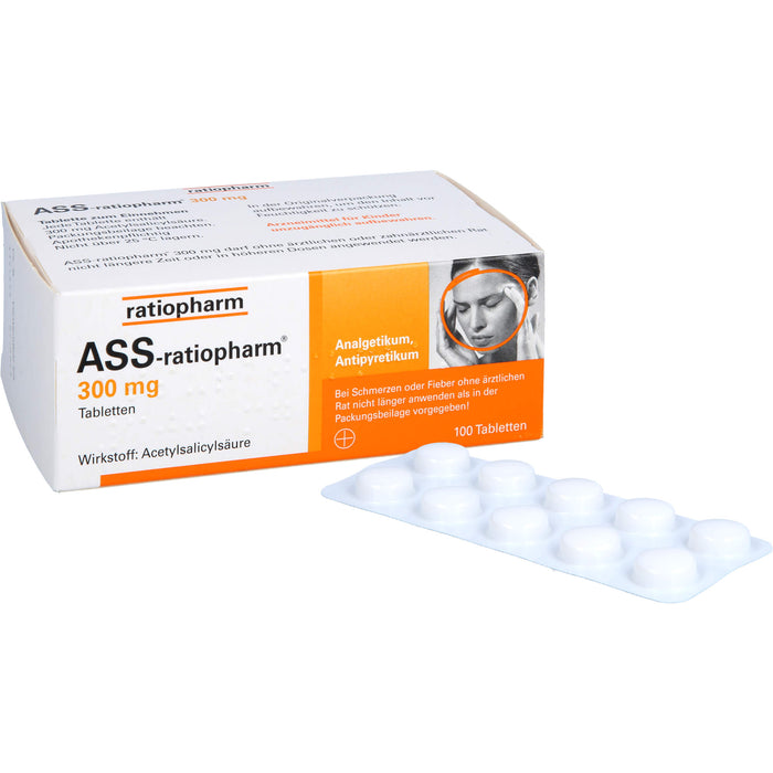 ASS-ratiopharm 300 mg Tabletten bei Schmerzen und Fieber, 100 St. Tabletten