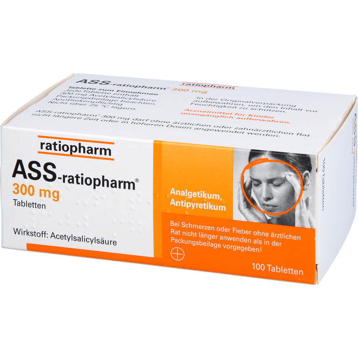 ASS-ratiopharm 300 mg Tabletten bei Schmerzen und Fieber, 100 St. Tabletten