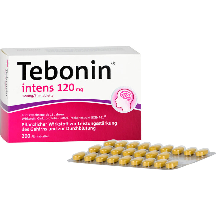 Tebonin intens 120 mg Filmtabletten zur Leistungsstärkung des Gehirns und zur Durchblutung, 200 St. Tabletten