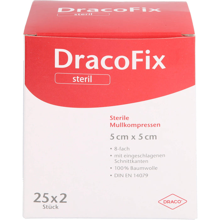 DracoFix sterile Mullkompressen zur Wundversorgung 5 cm x 5 cm 8-fach, 50 St. Kompressen