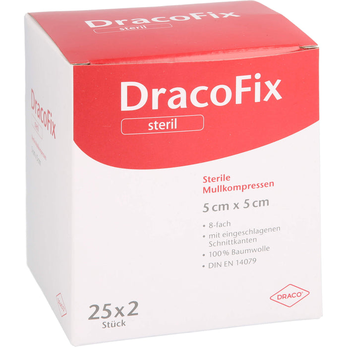 DracoFix sterile Mullkompressen zur Wundversorgung 5 cm x 5 cm 8-fach, 50 St. Kompressen