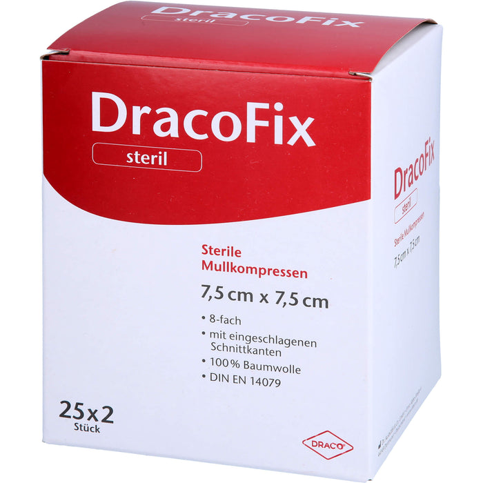 DracoFix sterile Mullkompressen zur Wundversorgung 7,5 cm x 7,5 cm 8-fach, 50 St. Kompressen