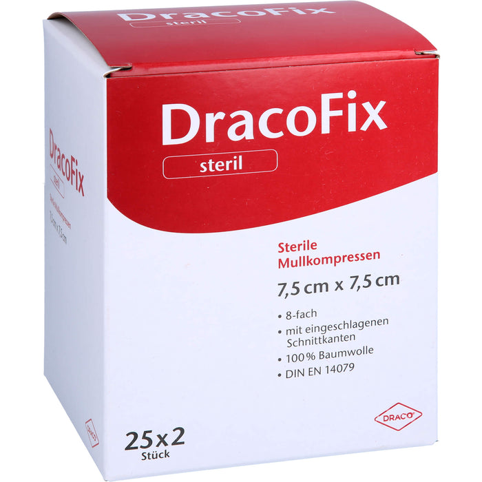 DracoFix sterile Mullkompressen zur Wundversorgung 7,5 cm x 7,5 cm 8-fach, 50 St. Kompressen