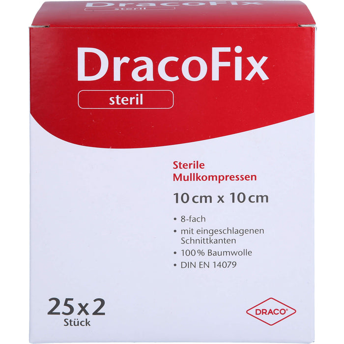 DracoFix sterile Mullkompressen zur Wundversorgung 10 cm x 10 cm 8-fach, 50 St. Kompressen