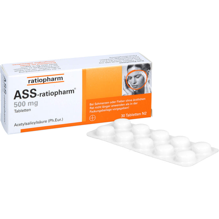 ASS-ratiopharm 500 mg Tabletten bei Schmerzen und Fieber, 30 St. Tabletten