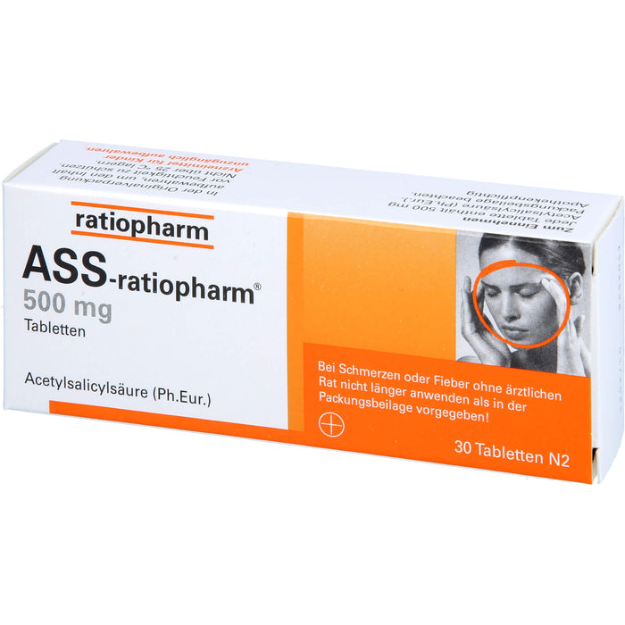 ASS-ratiopharm 500 mg Tabletten bei Schmerzen und Fieber, 30 St. Tabletten