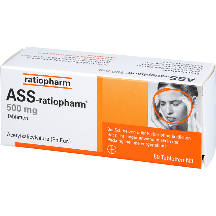 ASS-ratiopharm 500 mg Tabletten bei Schmerzen und Fieber, 50 St. Tabletten