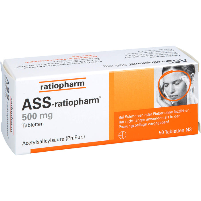 ASS-ratiopharm 500 mg Tabletten bei Schmerzen und Fieber, 50 St. Tabletten