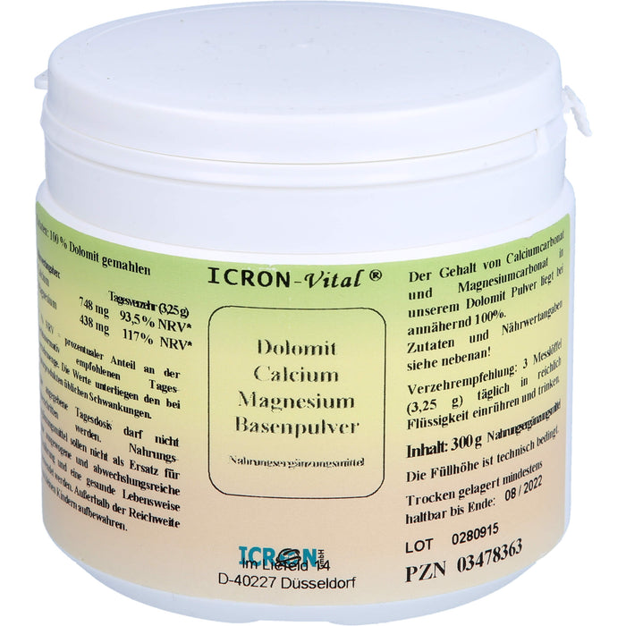 ICRON-Vital Dolomit Calcium Magnesium Basenpulver, 300 g Pulver