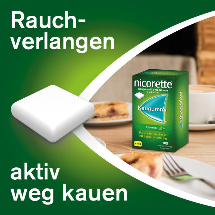 nicorette Kaugummi 4 mg Nicotin zuckerfrei freshmint für starke Raucher, 105 St. Kaugummi