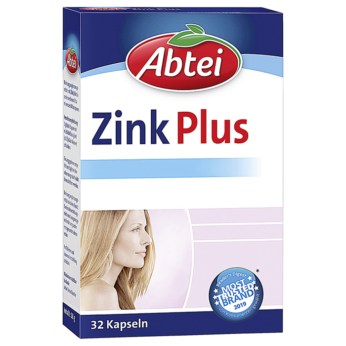 Abtei Zink Plus Kapseln für Haut, Haare, Nägel, 32 St. Kapseln