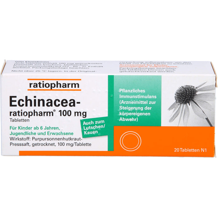Echinacea-ratiopharm 100 mg Tabletten pflanzliches Immunstimulanz, 20 St. Tabletten