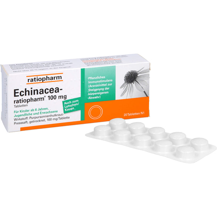Echinacea-ratiopharm 100 mg Tabletten pflanzliches Immunstimulanz, 20 St. Tabletten