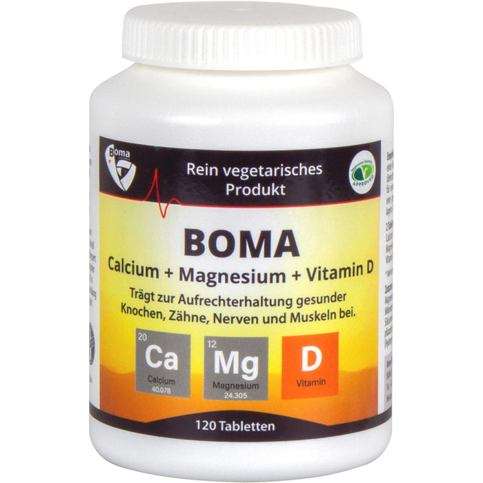 BOMA Calcium + Magnesium + Vitamin D Tabletten trägt zur Aufrechterhaltung gesunder Knochen, Zähne, Nerven und Muskeln bei, 120 St. Tabletten