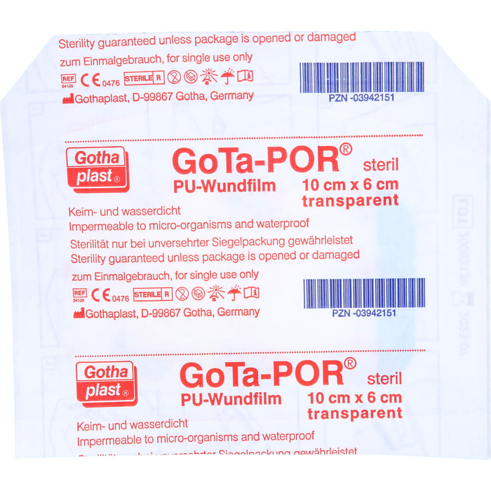 GoTa-POR steril 10 cm x 6 cm transparent PU-Wundfilm, 1 St. Pflaster