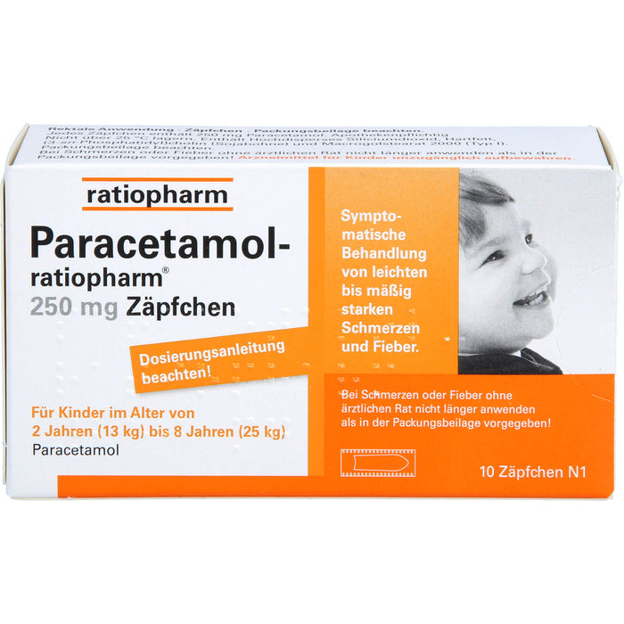 Paracetamol-ratiopharm 250 mg Zäpfchen bei Fieber und Schmerzen, 10 St. Zäpfchen