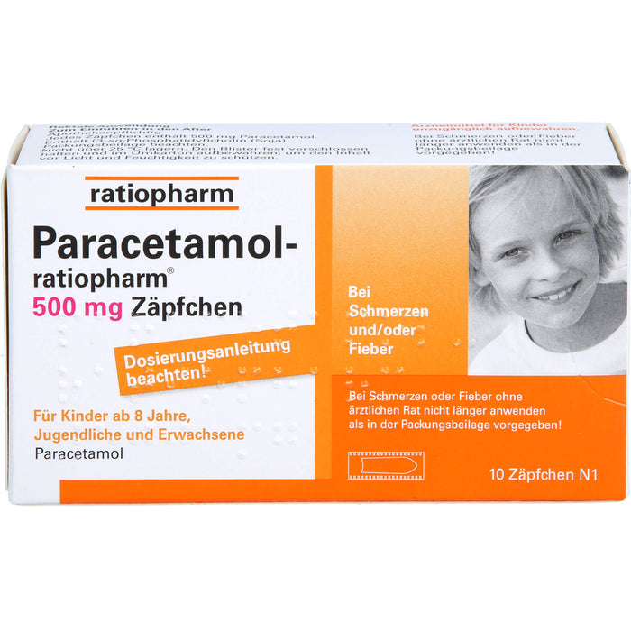 Paracetamol-ratiopharm 500 mg Zäpfchen bei Fieber und Schmerzen, 10 St. Zäpfchen