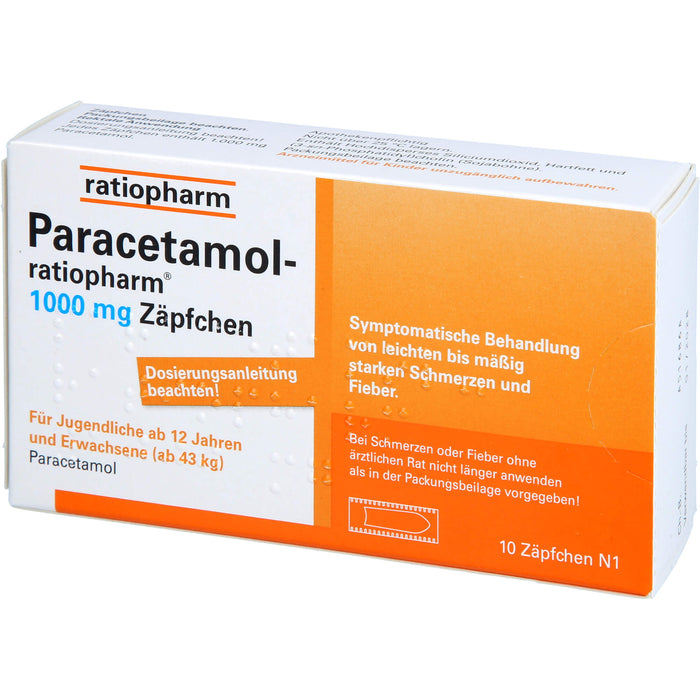 Paracetamol-ratiopharm 1000 mg Zäpfchen, 10 St. Zäpfchen