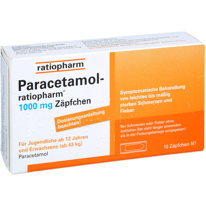 Paracetamol-ratiopharm 1000 mg Zäpfchen, 10 St. Zäpfchen