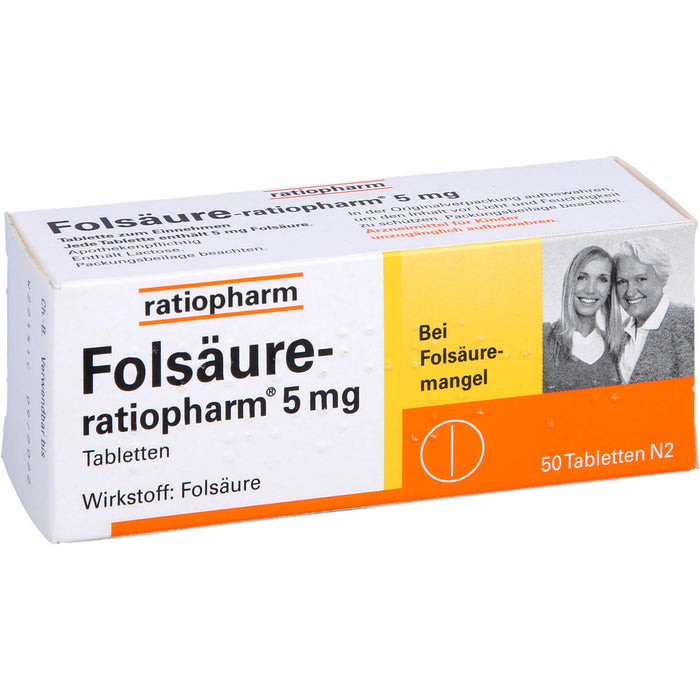 Folsäure-ratiopharm 5 mg Tabletten bei Folsäuremangel, 50 St. Tabletten