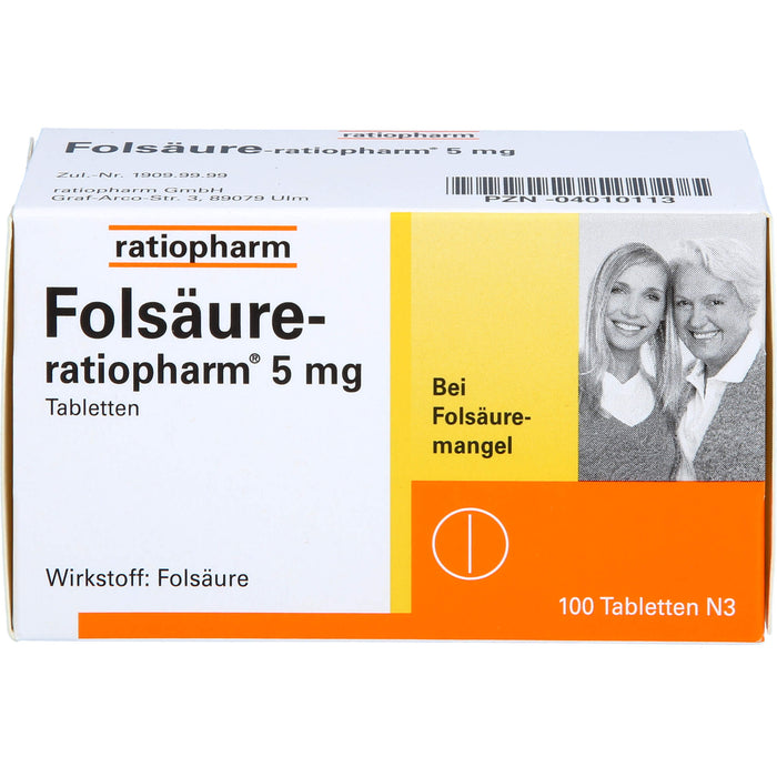 Folsäure-ratiopharm 5 mg Tabletten bei Folsäure-Mangel, 100 St. Tabletten